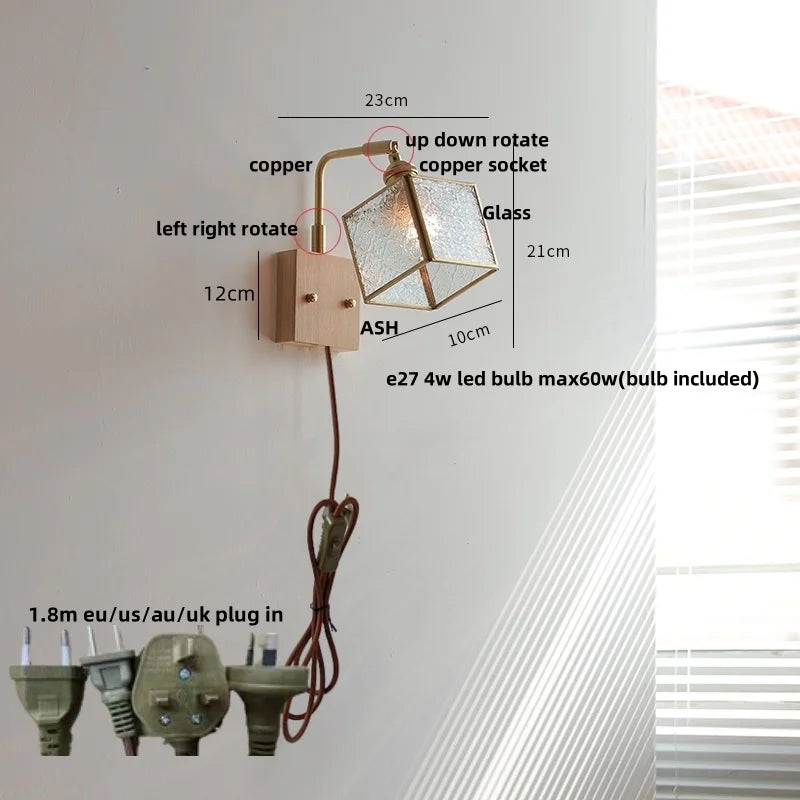 Decorbites™ Messing-LED-Wandleuchten Moderne Treppenleuchte mit blaugemustertem Glas Nachttischlampe