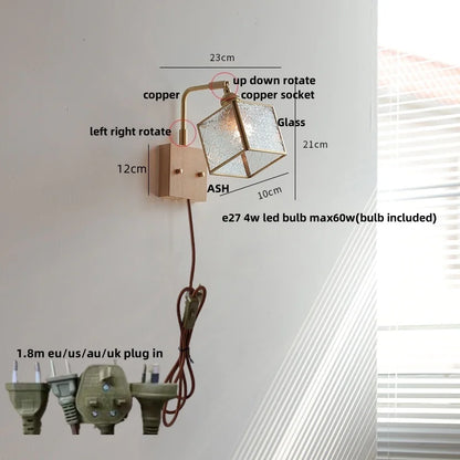 Decorbites™ Messing-LED-Wandleuchten Moderne Treppenleuchte mit blaugemustertem Glas Nachttischlampe