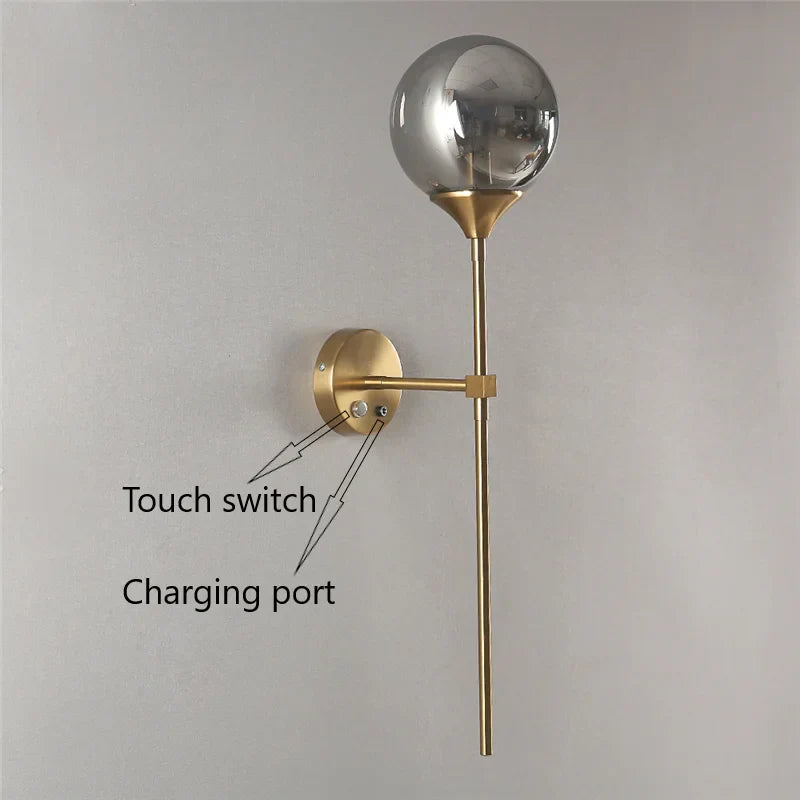 Decorbites™ Goldene Glas-Kugel-LED-Wandleuchten mit Touch-Schalter, modernes nordisches Dekor-Beleuchtung
