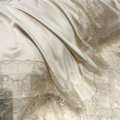 DecorBites™ Lace Patchwork Silk Cotton Luxury Bedding Set Queen King Size
