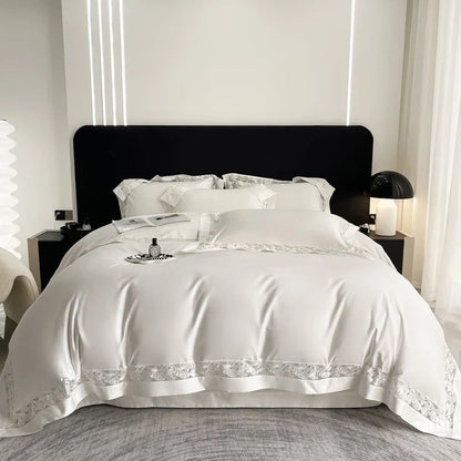 Decorbites™ Spitzenstickerei 1200TC Ägyptische Baumwolle 4-teiliges Bettwäsche-Set mit breitem Hohl-Design