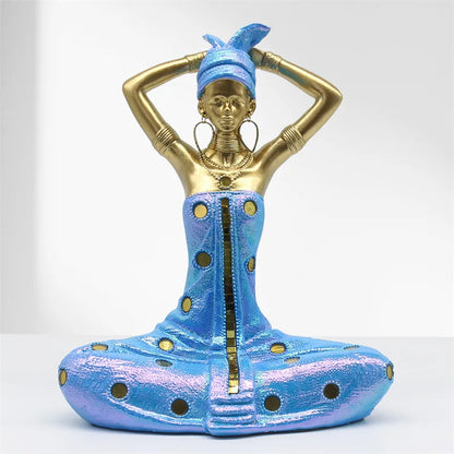 Decorbites™ Goldene Weibliche Statue Afrikanischer Stammessstil Porträt-Skulptur Wohnraumausstattung