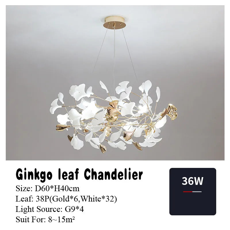 Gold Branch Chandelier 125cm Porcelain Leaves