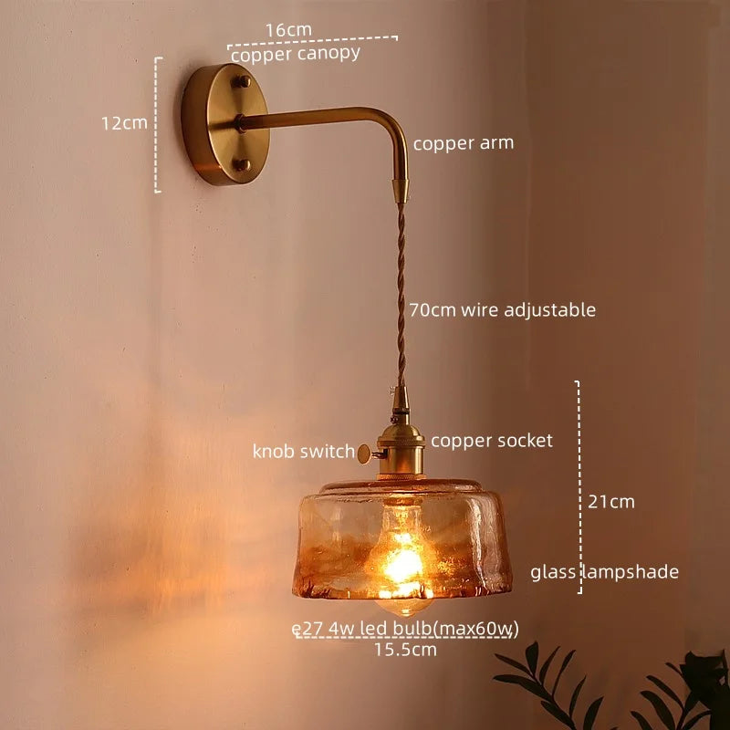 Decorbites™ Glas-Kupfer-LED-Wandleuchte im Vintage-Stil für Schlafzimmer, Esszimmer und Spiegellicht