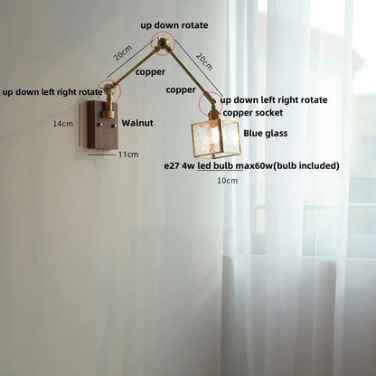 Decorbites™ LED-Wandlampe drehbar Glas Walnuss Schwingarme Flur Treppenlicht