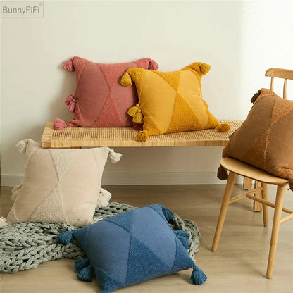 Decorbites™ Gestricktes Senfblau Quasten Kissenbezug für Heim-Sofa-Bett-Dekoration