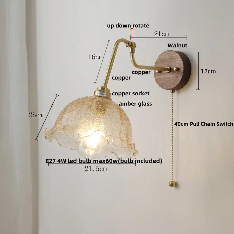 DecorBites™ Copper Glass Wall Sconce Amber LED Rotate Modern Bathroom Mirror Light