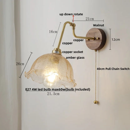 Decorbites™ LED Wandlampen mit Zugschalter Nachttischlampe Bernstein-Glas Moderne Treppenbeleuchtung