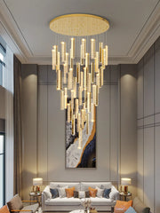Chrome Crystal Pendant Light 20-Head Staircase