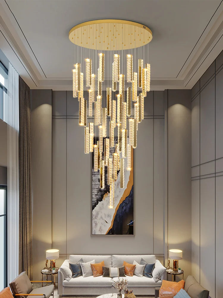 Chrome Crystal Pendant Light 20-Head Staircase