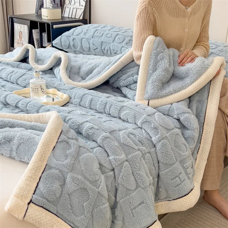 DecorBites™ Cozy Jacquard Taffeta & Flannel Nap Blanket - Warm, Thick Comforter for Bedroom