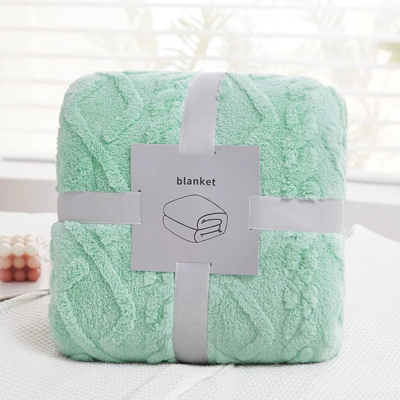 DecorBites™ Cozy Jacquard Plush Blanket: Soft Winter Sofa Throw, Office Travel Nap Shawl