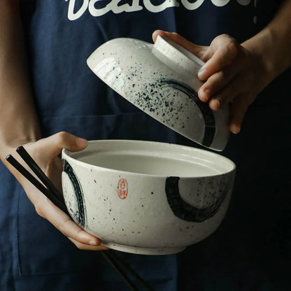 Decorbites™ Japanisches Keramik-Ramen-Bowl-Set – Nudelsuppe- & Reisbowl mit Deckel