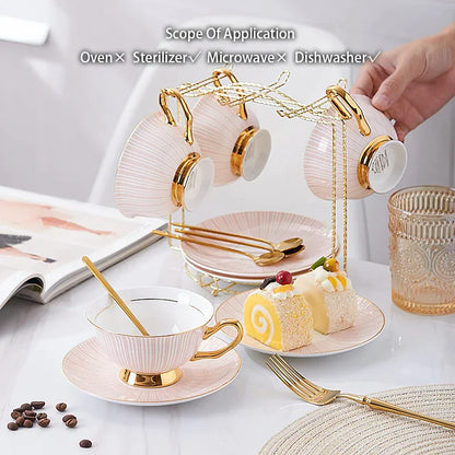 DecorBites™ Gold Porcelain Tea Set 200ml Elegant Coffee Cup Saucer Spoon Set