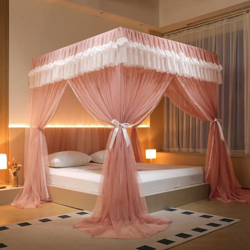 DecorBites™ Korean Princess Square Top Canopy with Color Blocking Pleats & Bracket