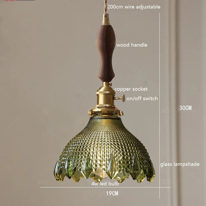 Decorbites™ Grüne Glas-LED-Hängeleuchte mit Kupfer-Holzgriff für modernes nordisches Heimdekoration