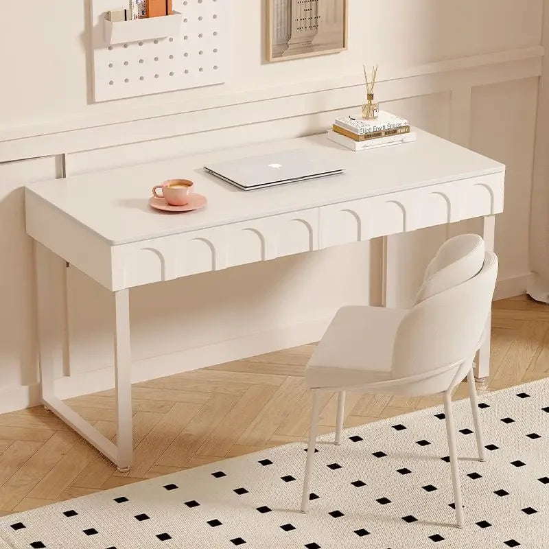 DecorBites™ Cream Wind Rock Board Writing Table: French Style Desk with Drawers, Computer Desk