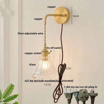 DecorBites™ Glass Clear LED Wall Light Fixture, Modern Copper Wall Lamp