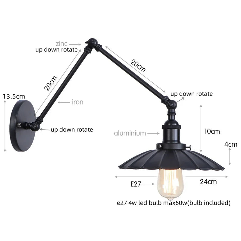 Decorbites™ Industrielle Rustikale LED Wandlampe, Langer Arm Vintage Eisenleuchte