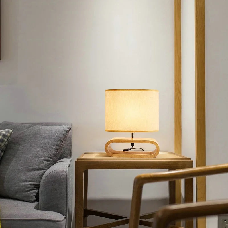 DecorBites™ Creative Nordic Wooden Table Lamp with LED Light and Linen Lampshade