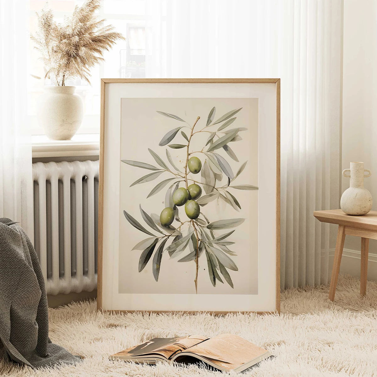2pcs/set Vintage Watercolor Olive Branch Print Poster Antique Boho Botanical Canvas Painting Spring Home Decor Poster-unframed