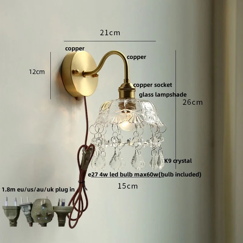 DecorBites™ Crystal Glass LED Wall Light with Pull Chain Switch, Nordic Modern Design