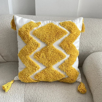 Decorbites™ Geometrisches Tufted Quasten Kissenbezug aus Baumwoll-Leinen Herbst-Kissenbezug
