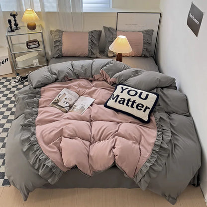 Decorbites™-Spitzen-Patchwork-Bettwäsche-Set, weiches Mikrofaser, für ein Voll-Queen-Größe-Bett mit Kissenbezug