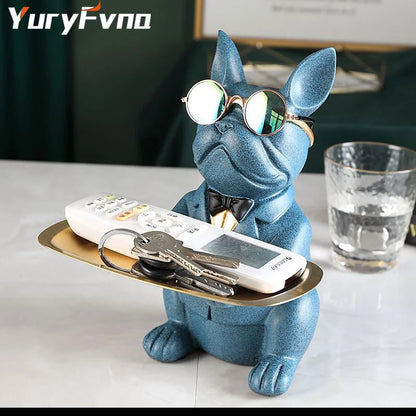 Decorbites™ Französische-Bulldogge-Figur-Tablett-Skulptur-Münzsparbank-Heimdekoration-Statue