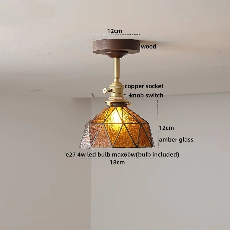 Nordic Glass Wood Ceiling Light For Foyer