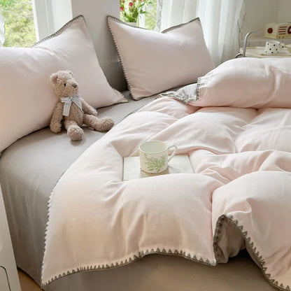 DecorBites™ Cotton Edge Embroidery Bedding Set for Autumn/Winter