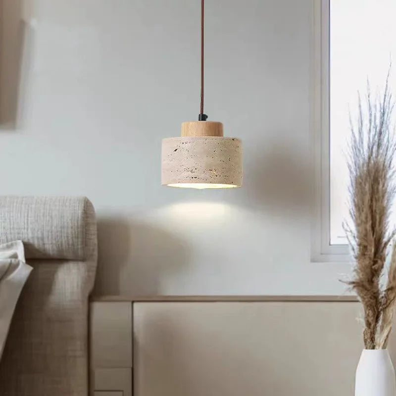 Modern Travertine Stone Pendant Light In Beige