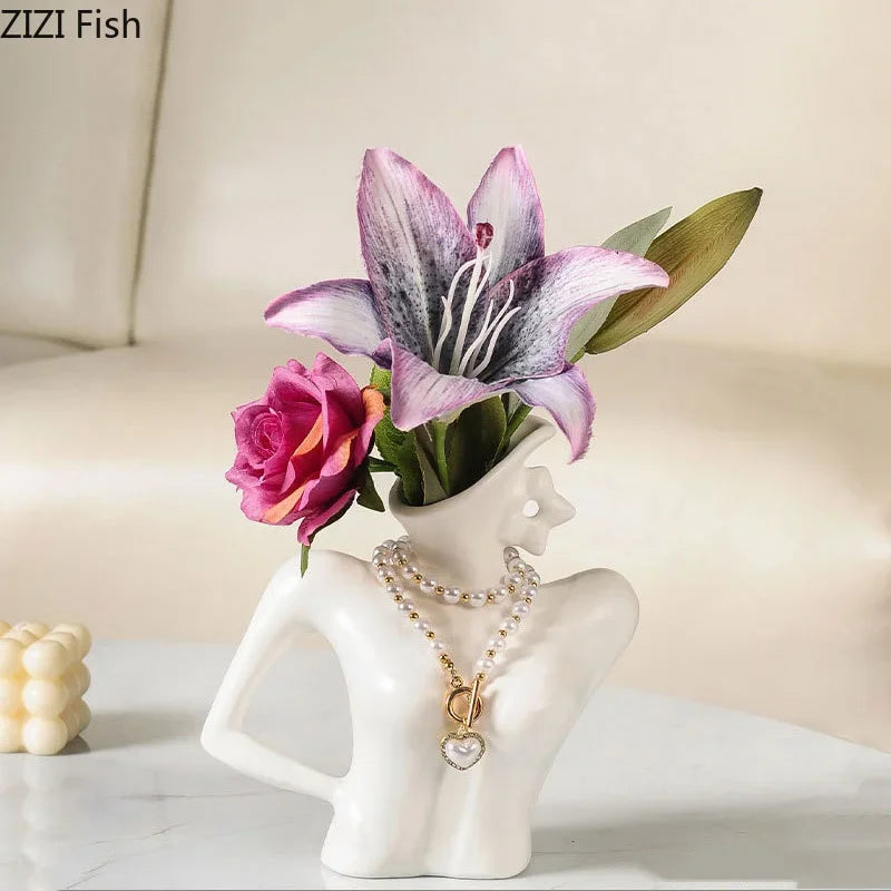 Decorbites™ Elegante Damen-Keramik-Vasenfigur Blumentopf Schreibtischdekoration Raumdekoration