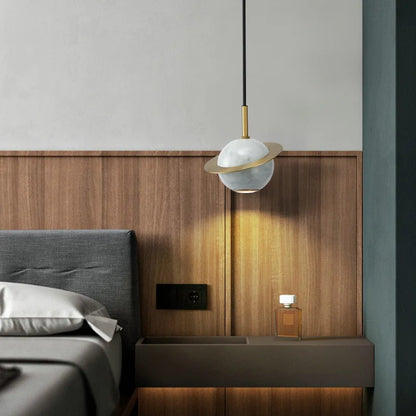 DecorBites™ Emerald-Green Marble LED Pendant Lamp for Modern Spaces