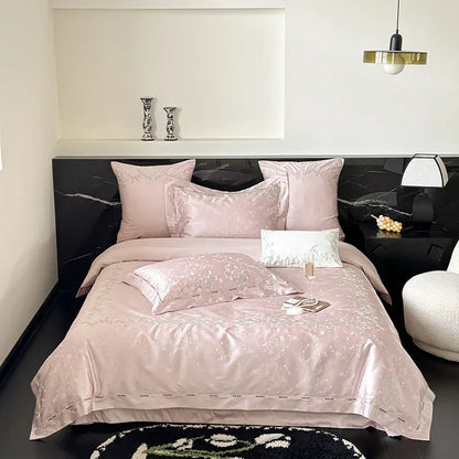 DecorBites™ Jacquard 100s Egyptian Cotton Bedding Set: King Queen Ru Size Sheet Blanket Pillowcase