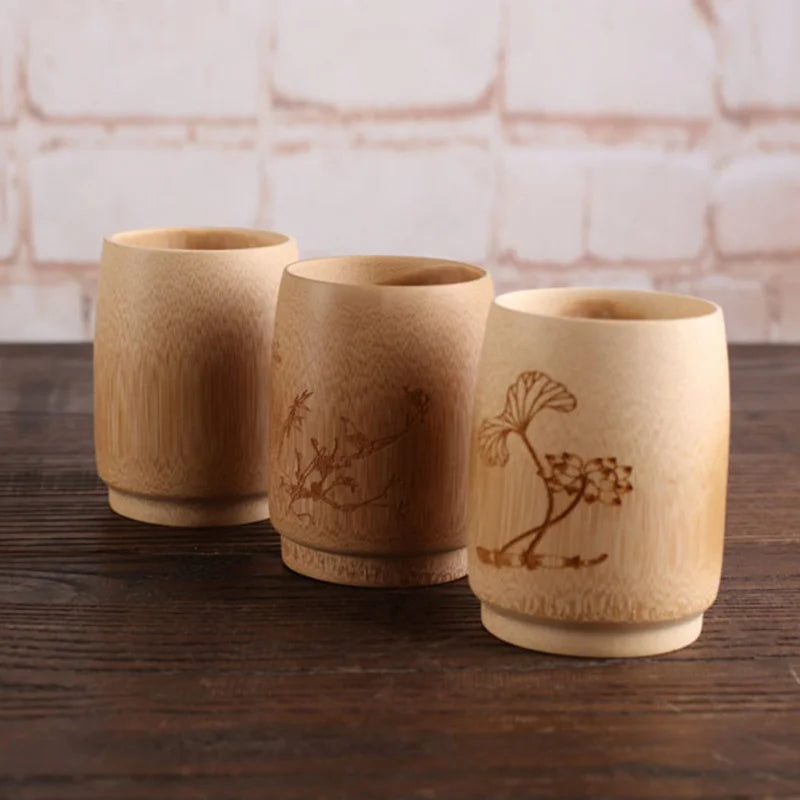 Decorbites™ Bambus-Trinkbecher-Set – Vintage-Stil Holz-Tee-Bier-Milch-Getränkeutensilien