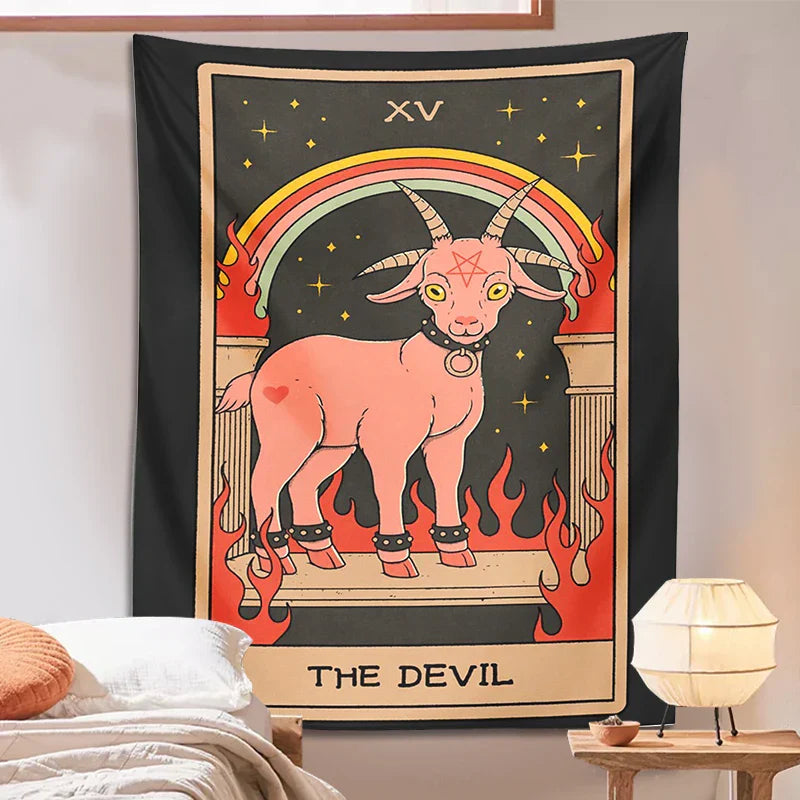 Decorbites™ Teufel Tarot Ziegen Wandhänger Tapisserie - Heimdekoration Hippie Studentenzimmer