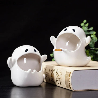 DecorBites™ Ghost Genie Halloween Dolls Porcelain Ashtray Cigar Ceramic Desk Decorations