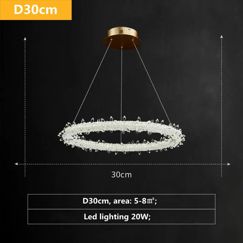 Gold Crystal Pendant Light Art Deco 4-Ring D100cm