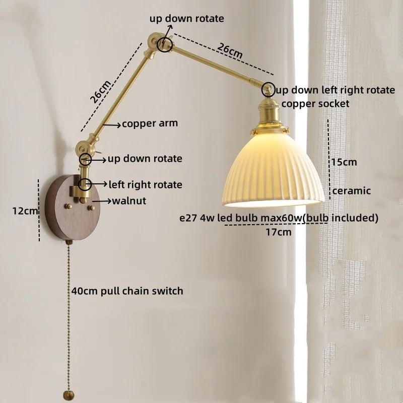 DecorBites™ LED Wall Lamps Pull Chain Switch Modern Stair Light Fixtures, Ceramic Copper