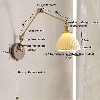 DecorBites™ LED Wall Lamps Pull Chain Switch Modern Stair Light Fixtures, Ceramic Copper