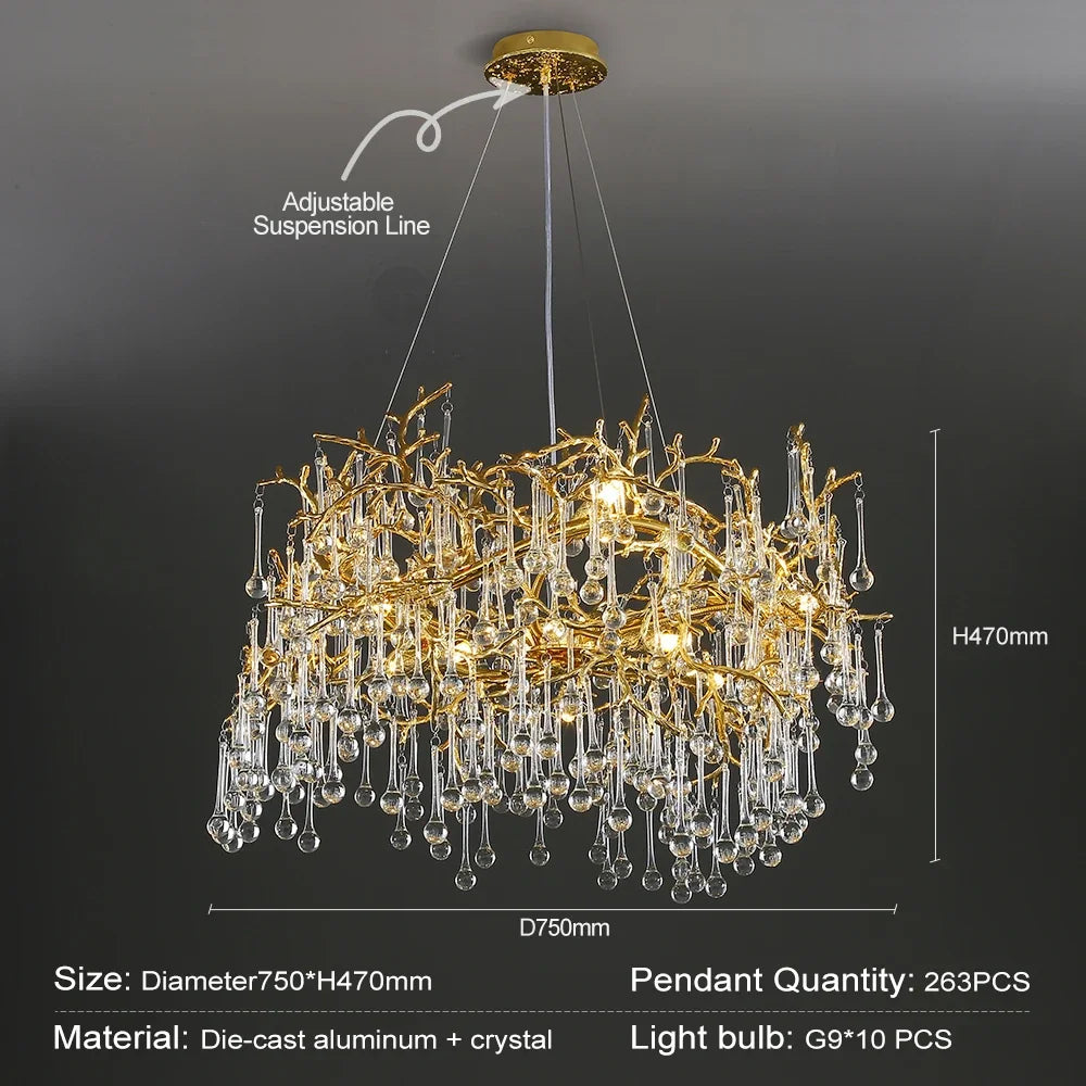 Decorbites™ Goldener Kristall-Kronleuchter – Moderner Luxus-Langlicht für Küche, Esszimmer, Wohnzimmer, Schlafzimmer