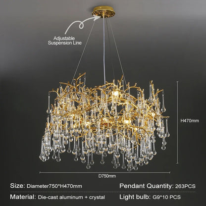 Decorbites™ Goldener Kristall-Kronleuchter – Moderner Luxus-Langlicht für Küche, Esszimmer, Wohnzimmer, Schlafzimmer