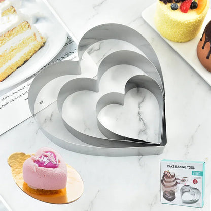 Decorbites™ Herzförmige Edelstahl-Mousseschablone-Set - Backwerkzeug für Kuchen & Desserts