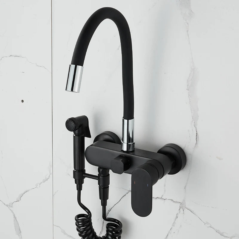 Black Wall-Mounted Kitchen Faucet