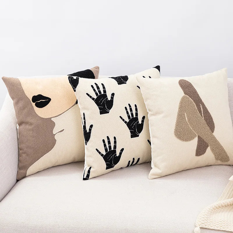 Decorbites™ Bestickte Baumwoll-Kissenbezug im nordischen Ins-Stil, abstraktes Design