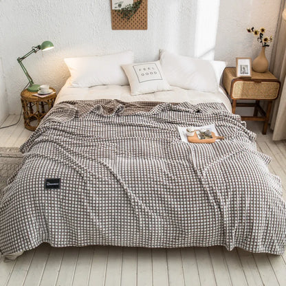 Decorbites™ Grauer Karo-Korallen-Fleece-Bettdecke - Einzel-/Queen-/King-Größe Gemütliche Flanell-Bettüberwurf