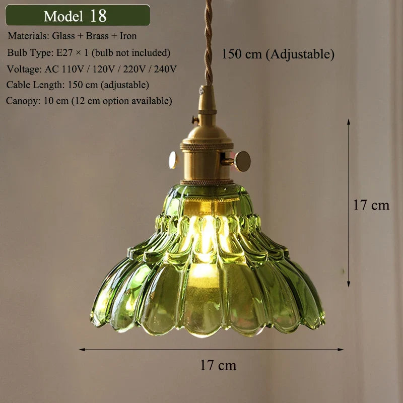 Nordic Green Glass Pendant Light With Brass Accents