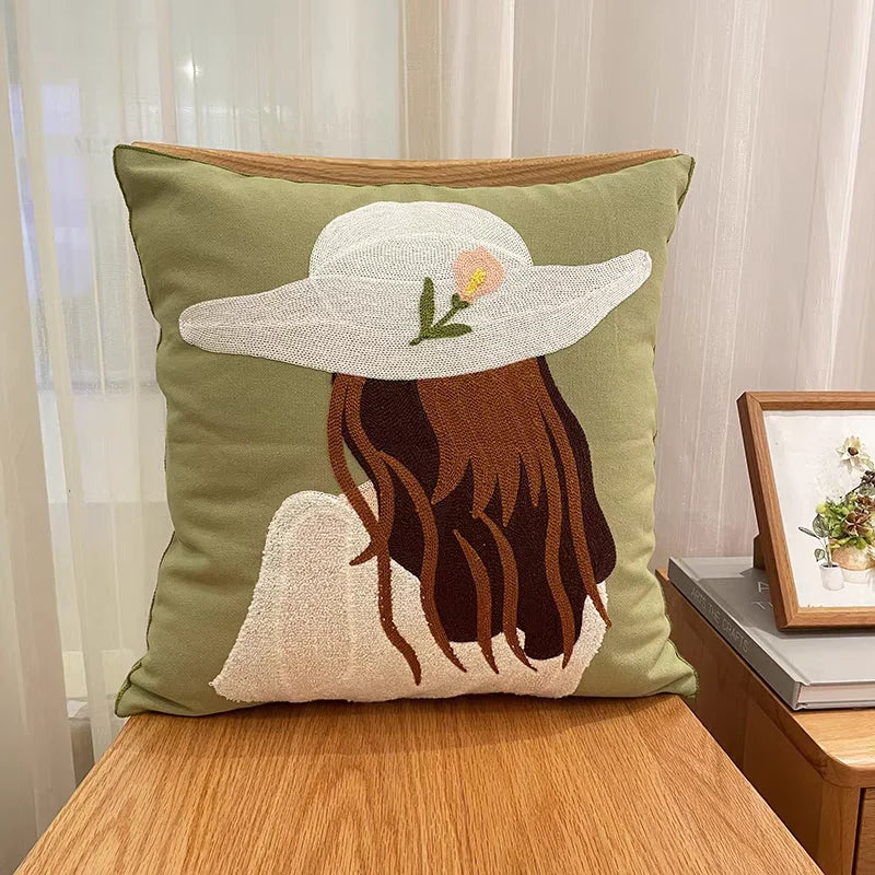 Embroidered Geometric Cushion Cover