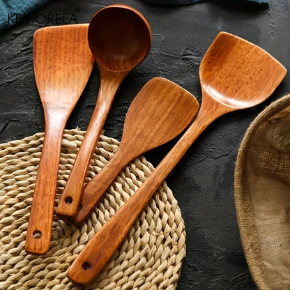 Decorbites™ 4-teiliges Set aus Holz-Küchenutensilien | Umweltfreundliche Kochlöffel und Pfannenwender